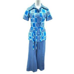 Vintage Polyester Leisure Suit Womens Jacket Pants Disco 60s 70s Mod Boho